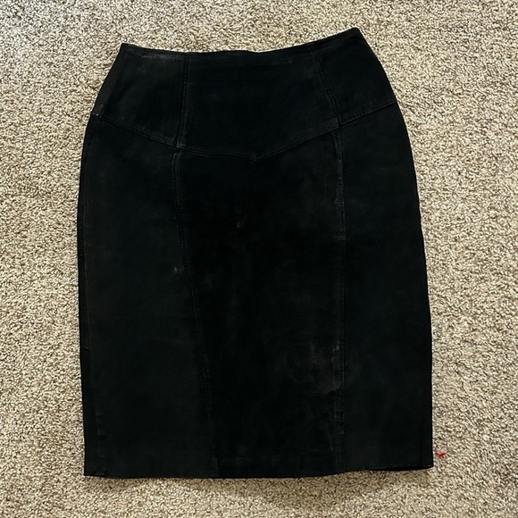 Vintage CHIA Suede Leather Black Pencil Skirt Business Size 10 Korea Zip Lined - Picture 7 of 7
